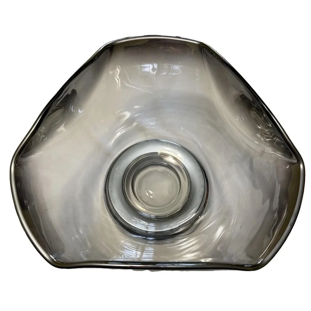 Vintage MCM Silver Fade Smoke Glass Serving Bowls Set of 2 Pedestal Ombre